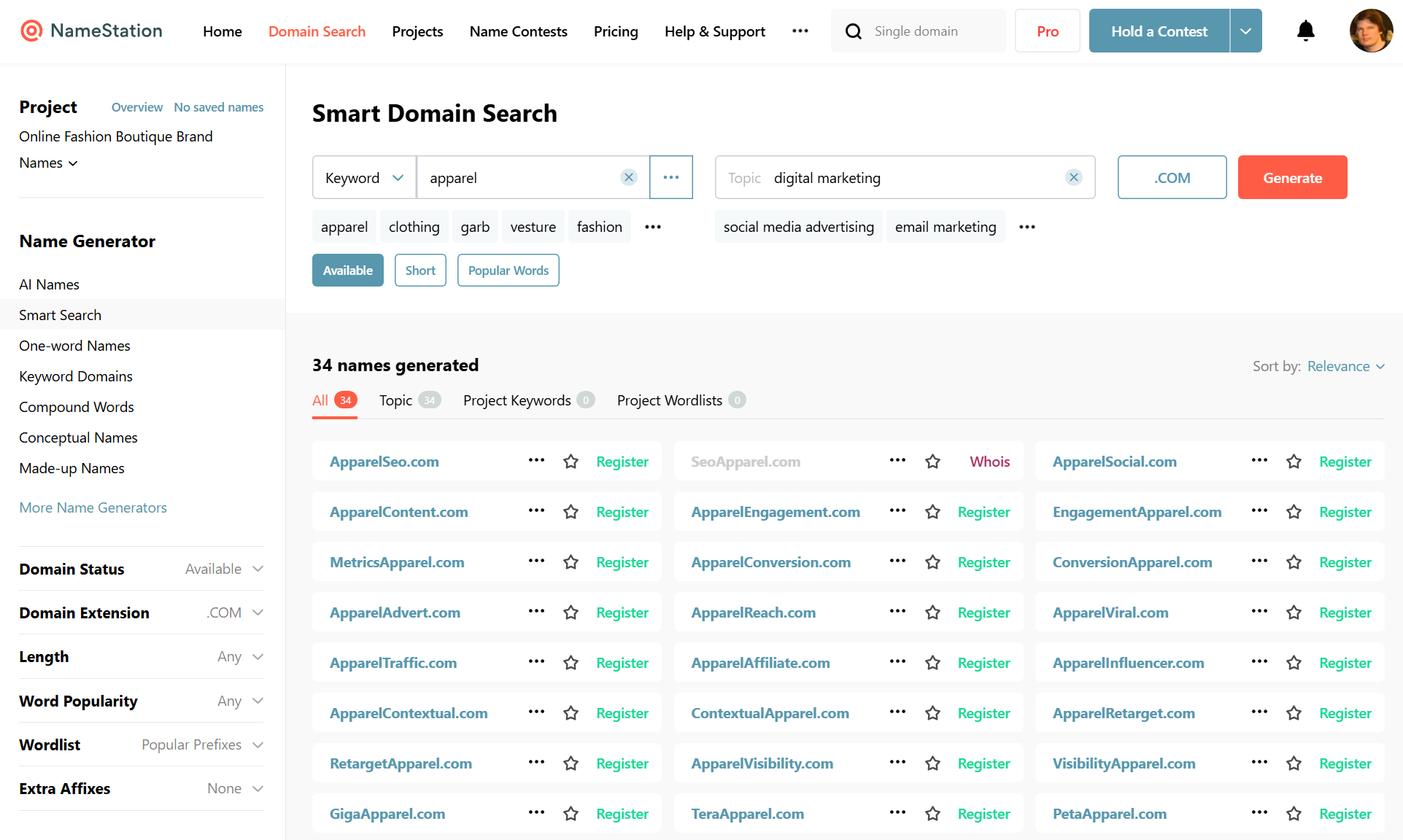 NameStation project screenshot - Professional Domain Search Platform with AI featuring React, TypeScript, Next.js